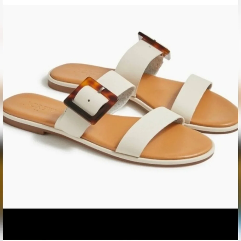 J. Crew Sz 10 Cream Tortoise Shell Buckle Slide Sandals SH153
